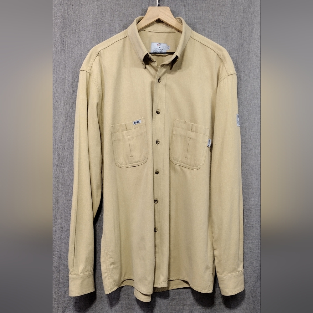 Tyndale Flame Resistant Long Sleeve Button-Down Shirt Mens XL Cream Casual